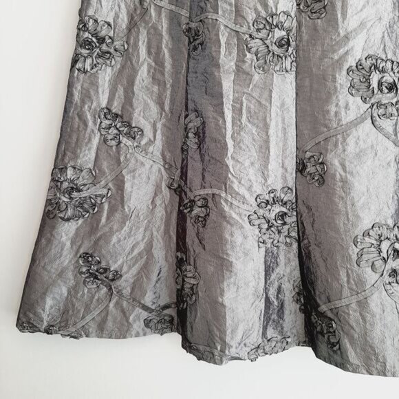 ADDITION ELLE / Ribbon Floral Applique Midi Length Skirt Satin Gray Sz 16 - Picture 11 of 16